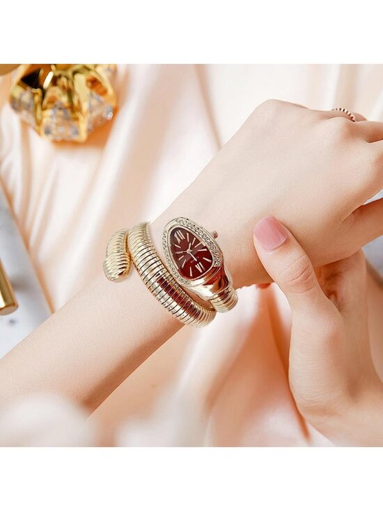 Women\'s Red Analog Quartz Asymmetrical Snake Shape Bangle Fit Bracelet Watch main image 7